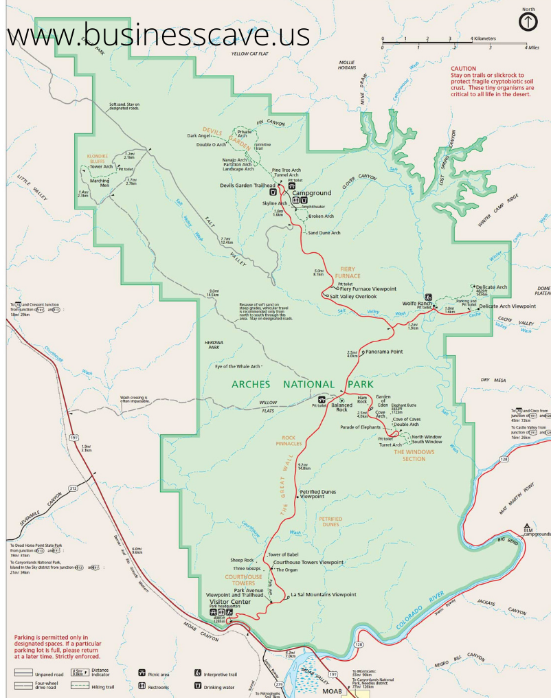 MAP NATIONAL PARK ARCHES